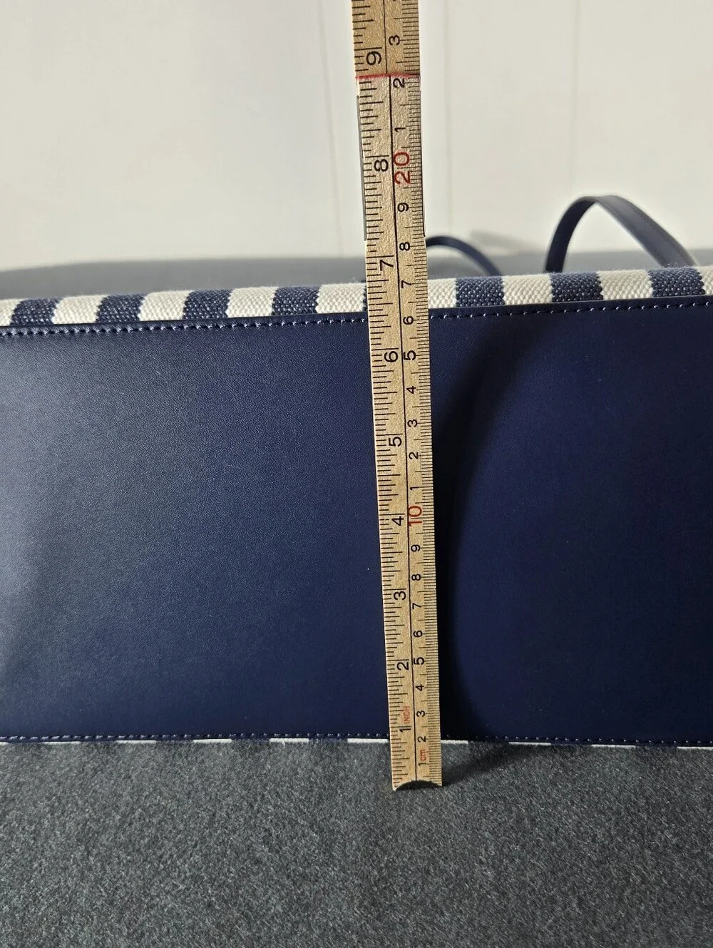 kate spade Navy & White Vertical Stripe Canvas Tote with Leather Handles